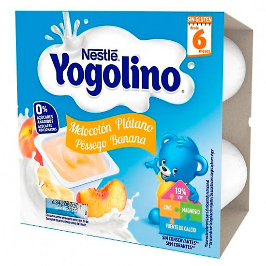 Imagen de Nestlé Yogolino melocotón y platano sin azucar 4 x 100g